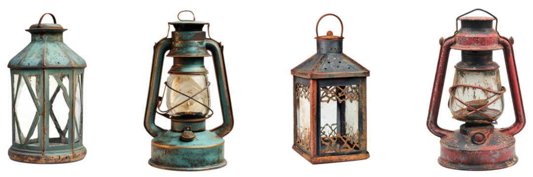 PNG Lantern set isolated on white background, traditional light source

