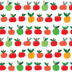 Seamless Pattern with Apple Fruit Design on White Background. Hand Drawn Vector Illustration. 