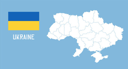 Obraz premium Ukraine map. Vector Ukraine map with Ukraine flag isolated on blue background. 