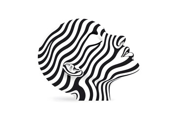 Abstract Human Head Silhouette with Black and White Striped Pattern isolated on white