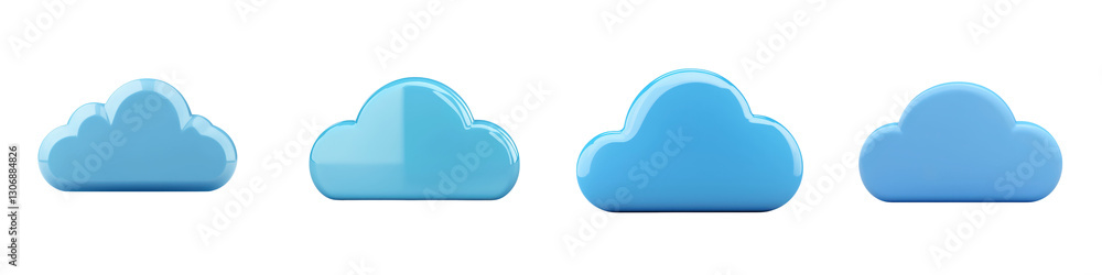 Poster set of stylized minimal and cartoon like cloud icon designs in shades of blue the simple geometric c