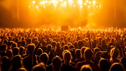 Obraz premium Crowd at a live concert with bright stage lights and energetic atmosphere 