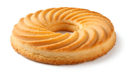Fototapeta premium A golden-brown butter ring biscuit, perfectly crisp and isolated on a transparent or white background for a clean presentation.