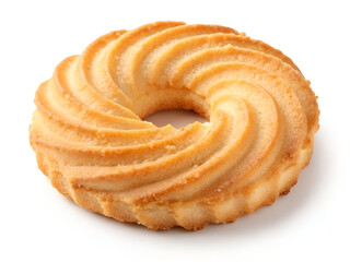 Fototapeta premium A golden-brown butter ring biscuit, perfectly crisp and isolated on a transparent or white background for a clean presentation.