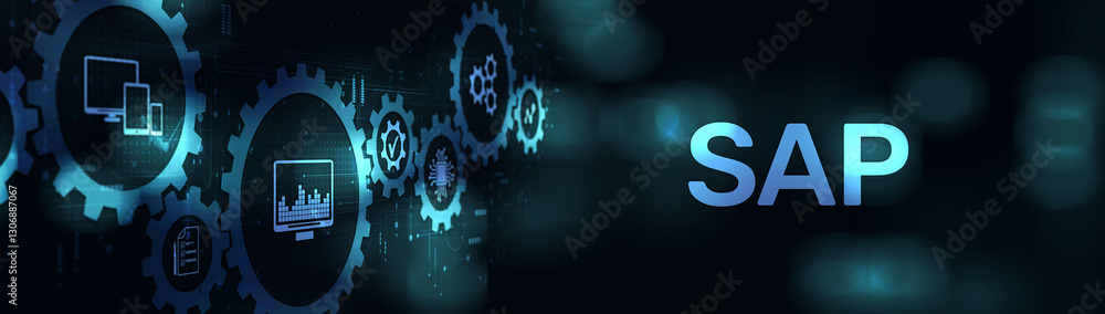 Poster sap systems applications and products integrating business processes on a wide banner, business and 