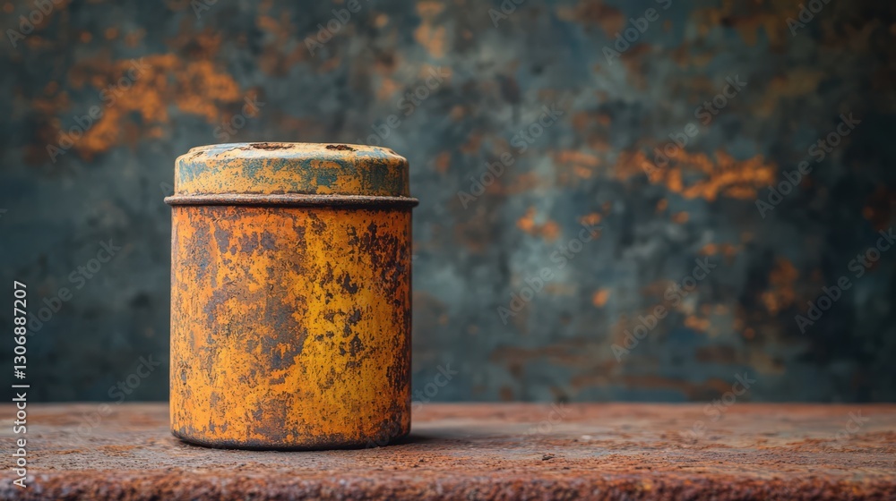 Poster timeworn container with decaying surface texture and weathered appearance