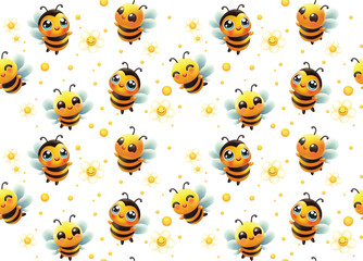 Obraz premium cute bee, 3d character, vector file. seamless pattern for decorating all fashion designs, fabrics, wallpapers and prints. 