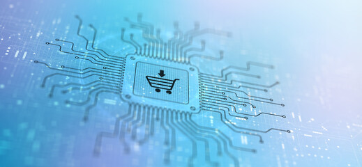 E-Commerce Facilitating Online Transactions Illustrated on a Processor.