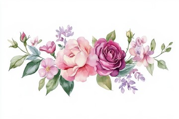 Elegant watercolor flower designs for classic arrangements, ideal for celebration invitations and heartfelt messages, presented on a clean white backdrop