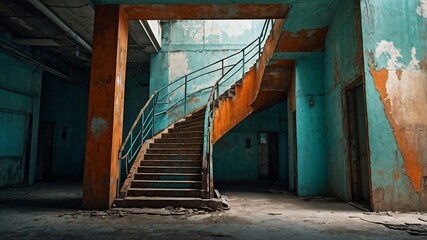 A photo reminiscent of ruins and a dystopian world with decayed buildings. Generative AI.