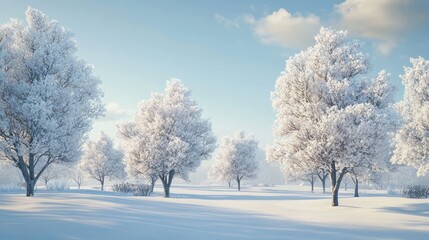 Winter trees with snow-covered branches, creating a beautiful contrast against a clear sky, ultra-detailed, 8k