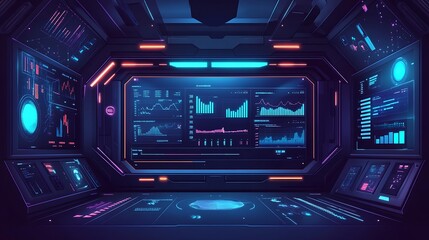 Futuristic Business Background with Digital Dashboard and Stock Market Graphs