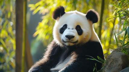 Obraz premium じっと観客を見つめる知的な表情のパンダ