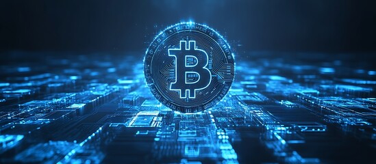 High-Tech Digital Business Background with Blockchain Patterns and Circuit Textures