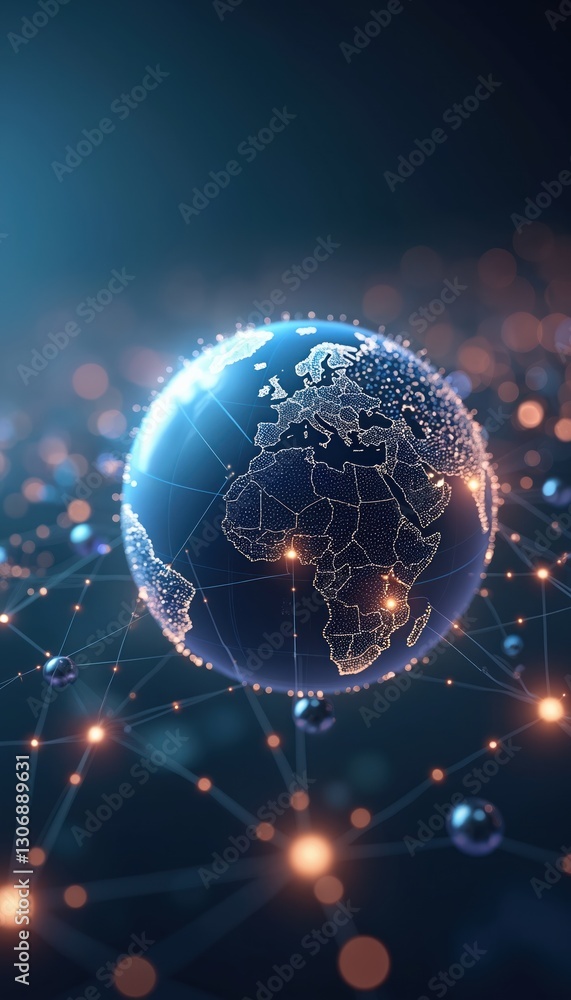 Poster globe with glowing global connection lines. worldwide technology concept shows digital network, abst