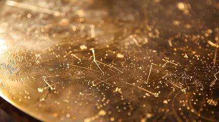 A close-up shot of a golden surface with a constellation design.