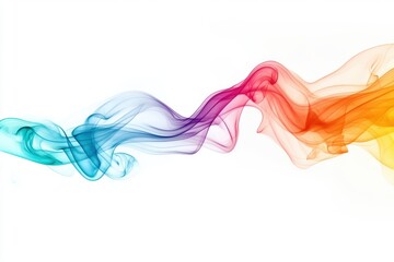 Vibrant swirling smoke in rainbow hues on a clean backdrop for contemporary decor and innovative artistic endeavors