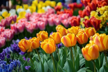 Fototapeta premium Vibrant spring flowers in lush landscapes, highlighting nature's allure, perfect for seasonal marketing and floral-inspired designs