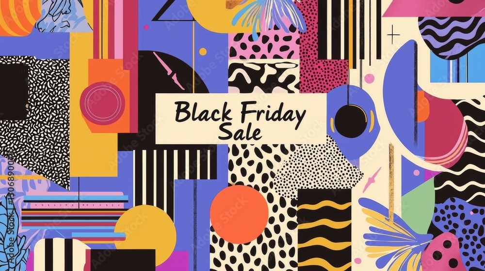 Poster digital illustration with a colorful and abstract design. the background is filled with various shap