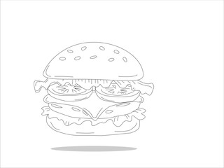 Hand drawn burger. doodle burger. doodle fast food burger. hamburger in doodle style. Cheese Burger or Hamburger with doodle style.	
