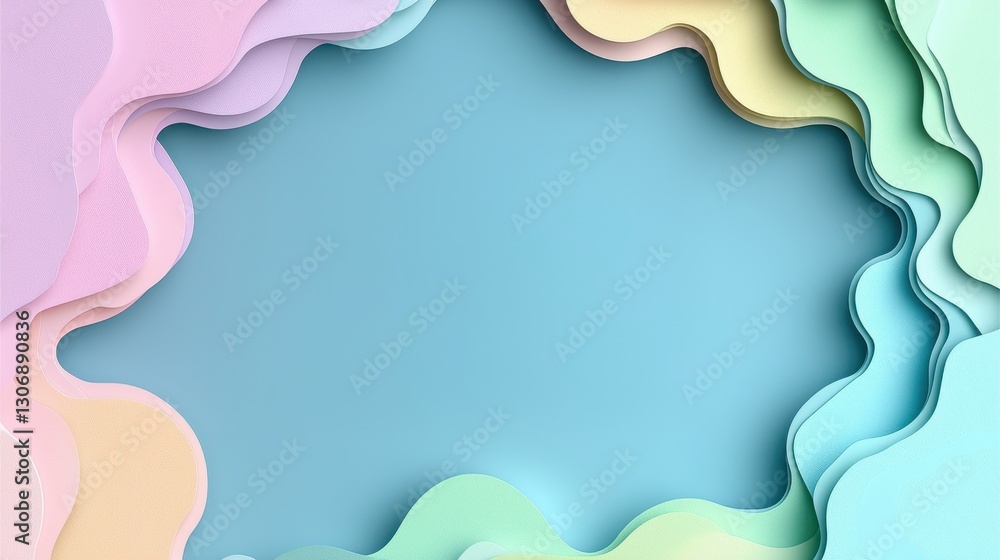 Aufkleber a vibrant, abstract design featuring layered pastel colors creating a wave-like frame against a soft