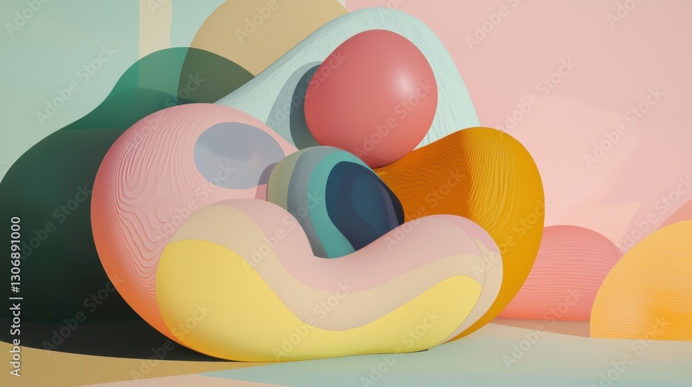 Poster abstract digital art piece that appears to be made up of different shapes and colors. the background