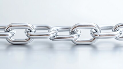 Obraz premium Close-up of interlocking silver chain links on a light background, symbolizing strength and connection.