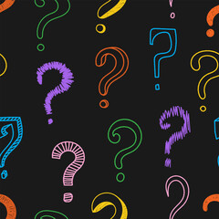 Seamless pattern with colorful charcoal graffiti question marks. Great for textile, fabric, wallpaper, wrapping, scrapbook and packaging