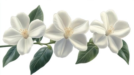 Obraz premium white jasmine flowers isolated,cartoon illustration style