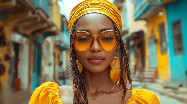 Vibrant street scene where individuals express their cultural identity through clothing and public art capturing a blend of modern and traditional styles