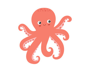 Cute flat octopus, cartoon sea animal character isolated illustration, hand drawn vector clipart for children © Elena
