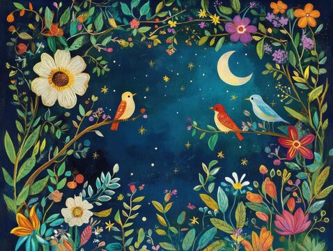 Shabbat Shalom. Jewish Ritual Challah Cover with Botanical and Nature Elements
