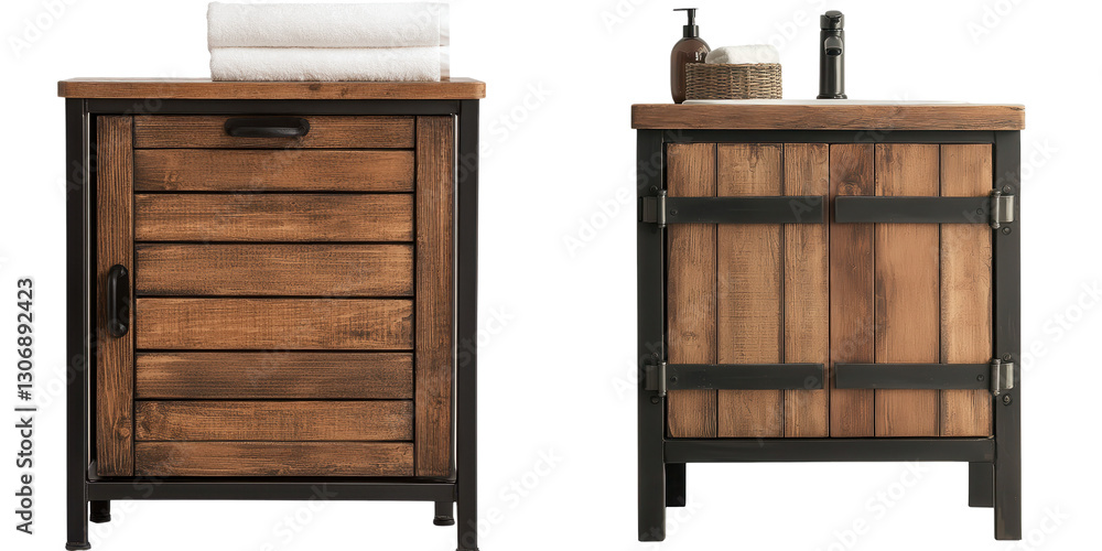 Poster rustic wooden storage cabinet with multiple drawers and shelves perfect for adding a touch of indust