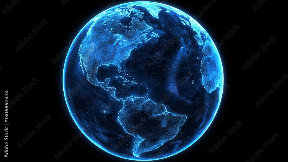 Poster global network connections digital earth illuminated world map technology background