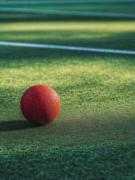 Shotput Ball in Stadium Field with Green Turf. Athletic Arena Scene