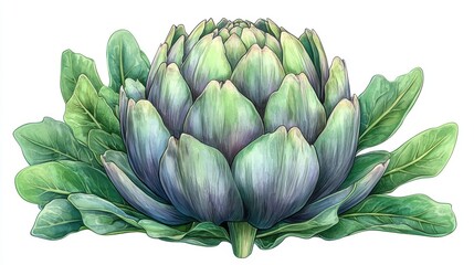 Fototapeta premium whole head of artichoke isolated,cartoon illustration style