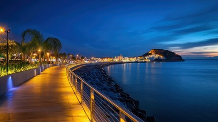 Fototapeta premium Sinaloa Malecon Evening Cityscape: Tourist View of Mazatlan Coastline