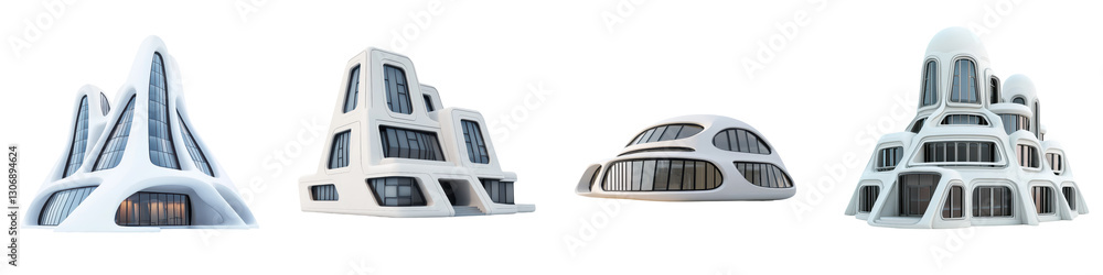Poster futuristic architectural concepts featuring abstract and modern structures showcasing innovative urb