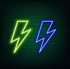 Cloud and lightning neon sign. blue color.