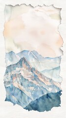 Naklejka premium Torn paper with mountain mountains illustration watercolor.