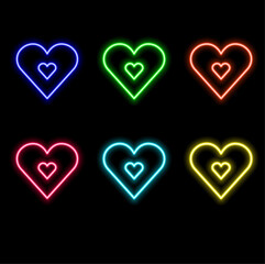 Glowing neon heart on purple banner design