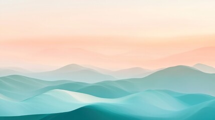 Gentle rolling teal hills beneath a soft orange and white sky