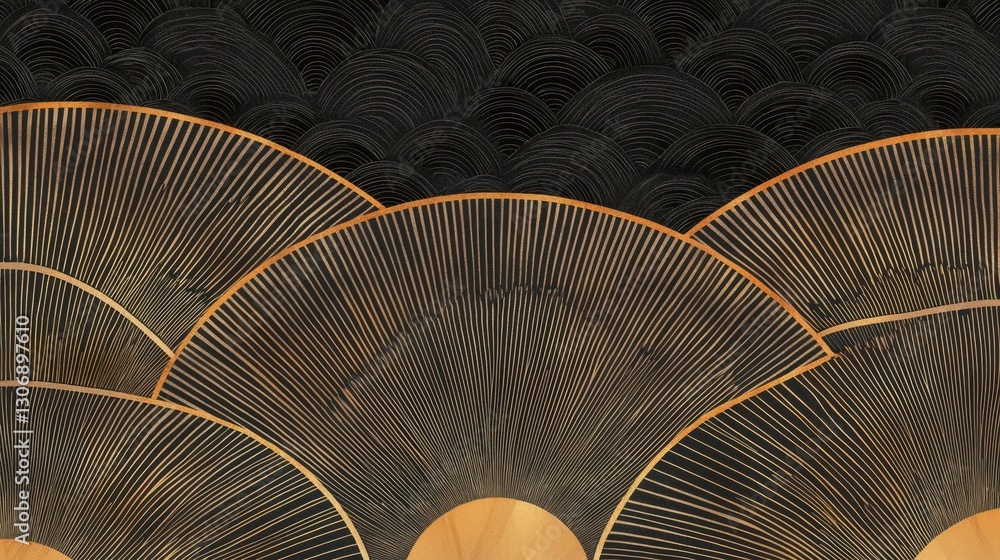 Poster abstract pattern with a black background. the pattern is made up of multiple overlapping circles of 