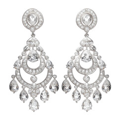 A glamorous diamond chandelier earring set on transparent background