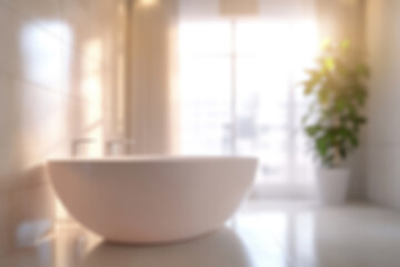 Fototapeta premium Blurred Modern spa-inspired bathroom with abstract light bokeh creating a serene and inviting atmosphere