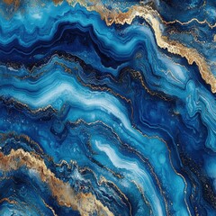 Fototapeta premium A mesmerizing tableau unfolds, a close-up of a surface where a deep blue marbling pattern meets the opulence of a thick gold stripe, creating a visual feast of texture and color. 