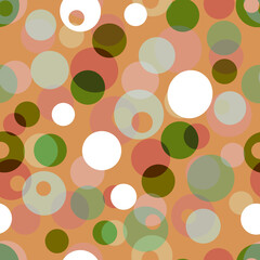 Retro style Simple abstract geometric seamless pattern Colorful transparent layered circles, rounded shapes on an orange background