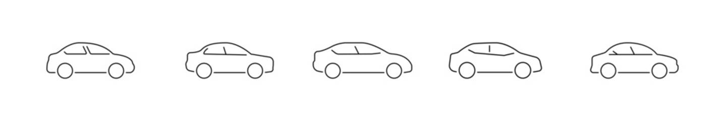 Car icon set. Automobile silhouette. Black vehicle symbol. Transport sign. Vector illustration.