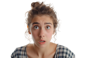 Young Woman Conveying Deep Fear Isolated on Transparent Background