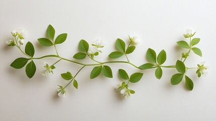 Obraz premium Floral vine with small white blooms on a plain background, for a nature concept